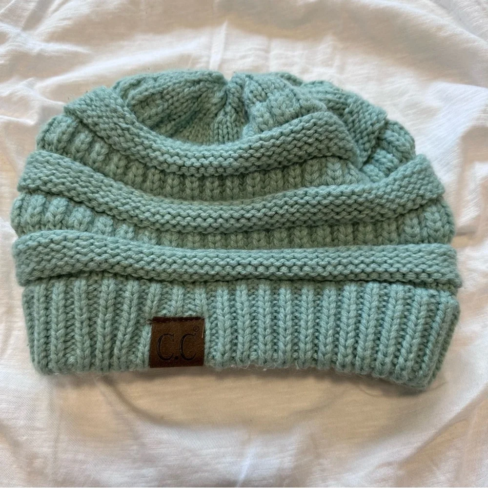 Classic CC Beanie Sage HAT20A teal winter warmth boho acrylic woven chunky knit